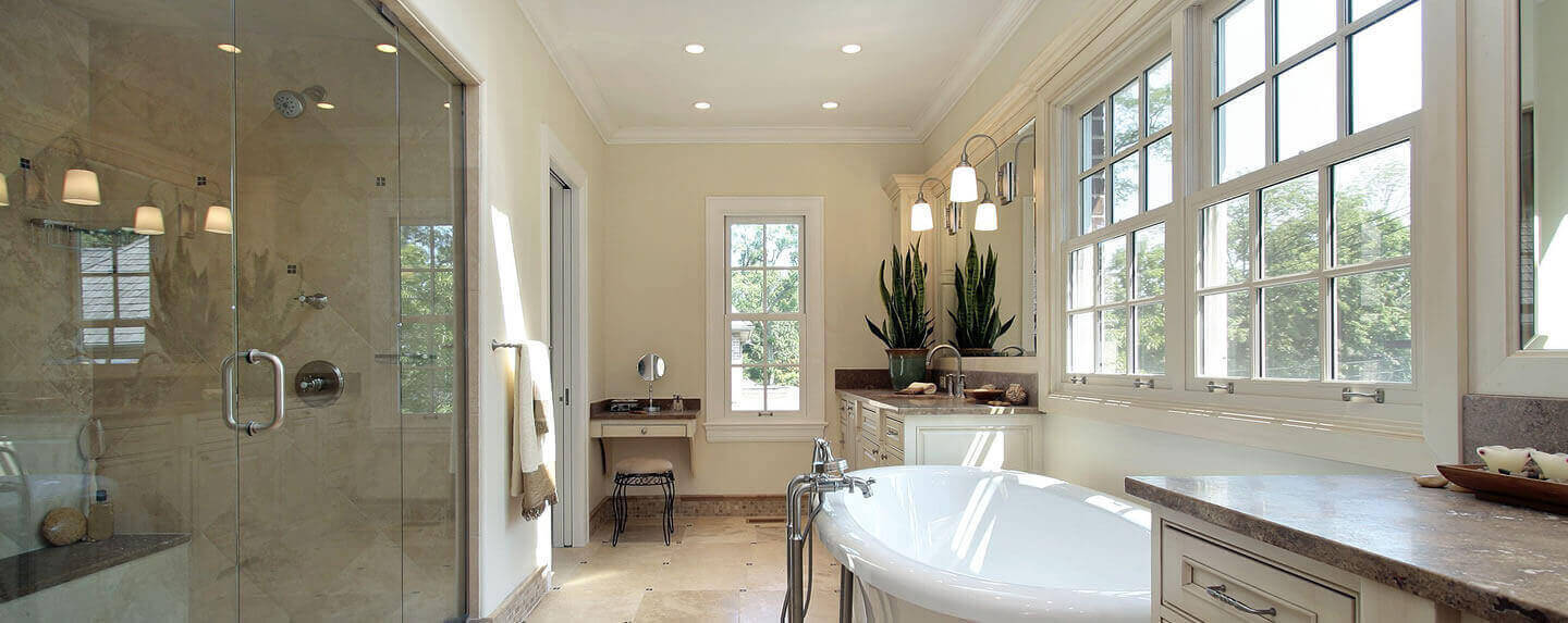 bathroom with glass door installed